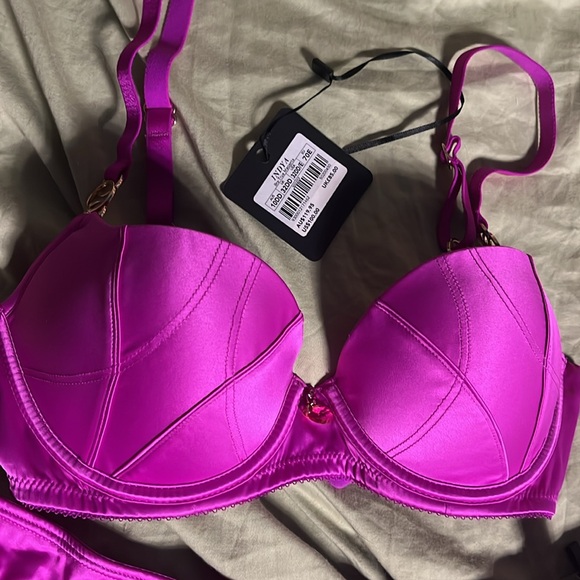 Honey Birdette indya Vibrant Magneta Purple Lingerie Set 32DD and cutout brief L - Picture 2 of 5